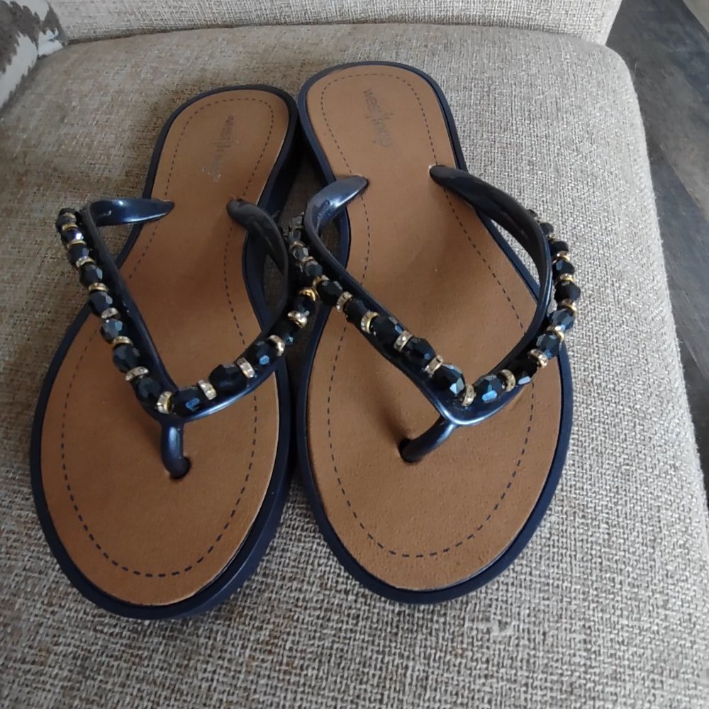 Westloop Sandals Thong Blue Beaded Size Medium 7/8